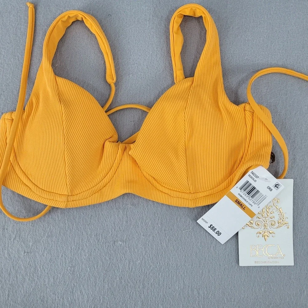 BECCA Ribbed Underwire Bikini Womens Small Orange Lace Up Back - NWT